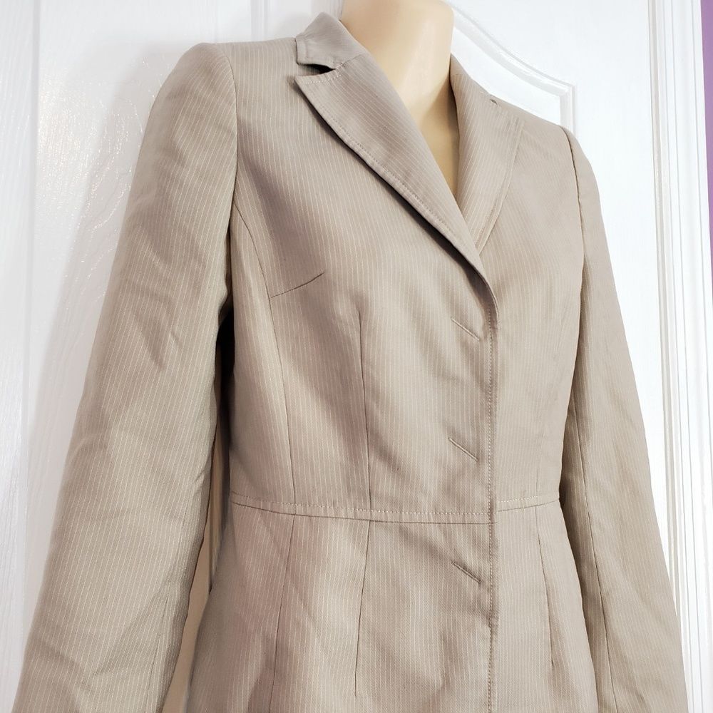 Vintage G2000 Women Blazer Jacket Beige Pinstripe Suit Career Coat 2000s Sz 3 XS - Picture 2 of 8